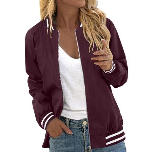 Bomberjacke Damen, Blouson Damen Schwarz Elegant, Pilotenjacke Lange Ärmel Zip Fliegerjacke Dünne Bequeme Damenblouson Einfarbiges Klassisch Bikerjacke Casual Elegant Windjacke College Ladies von Eauptffy