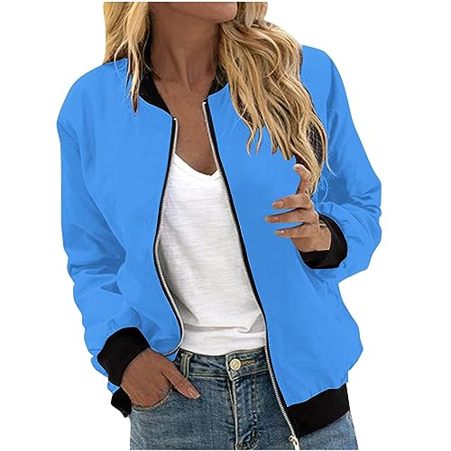 Bomberjacke Damen, Blouson Jacke Schwarz Damen, Pilotenjacke Reißverschluss Langärmliges Fliegerjacke Dünne Leicht Sommerjacken Basic Einfarbiges Übergangsjacke Lounge Schicke Coat Frauen College von Eauptffy