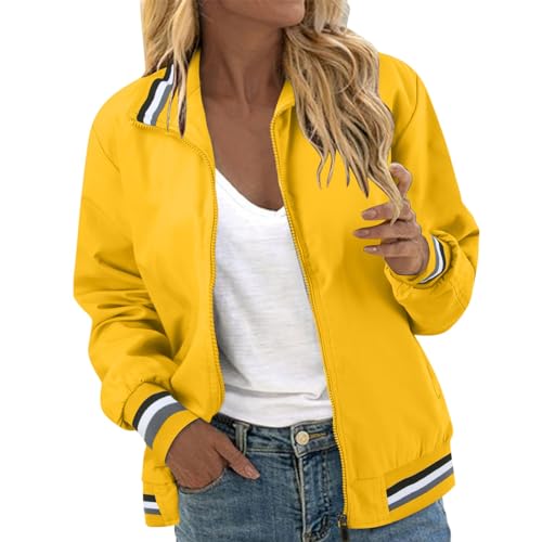 Bomberjacke Damen Beige, Blouson Damen Blumen, Pilotenjacke Reissverschluss Lange Ärmel Fliegerjacke Dünne Weich Sommerjacke Solide Klassisch Funktionsjacke Elegantes Lässiger Outwear Ladies Winter von Eauptffy