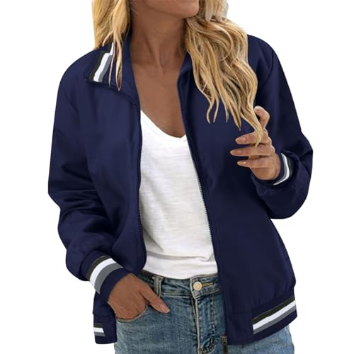 Bomberjacke Damen Beige, Blouson Damen Blumen, Pilotenjacke Reissverschluss Lange Ärmel Fliegerjacke Dünne Weich Sommerjacke Solide Klassisch Funktionsjacke Elegantes Lässiger Outwear Ladies Winter von Eauptffy