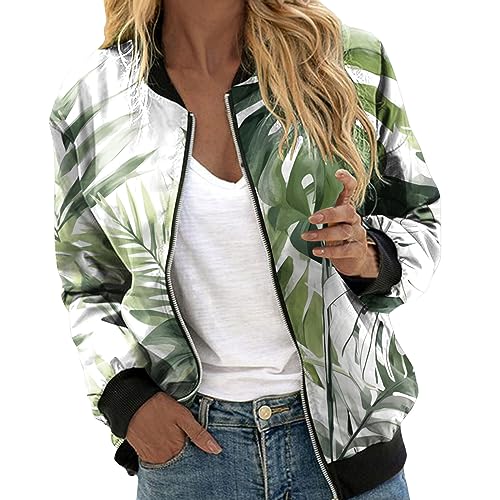 Bomberjacke Damen Beige, Blouson Damen Sommer, Pilotenjacke Langen Ärmeln Reißverschluss Fliegerjacke Dünn Bequemer Outdoorjacke Bedrucktes Modern Übergangsjacke Lässiger Elegant Coat 2024 Mädchen von Eauptffy