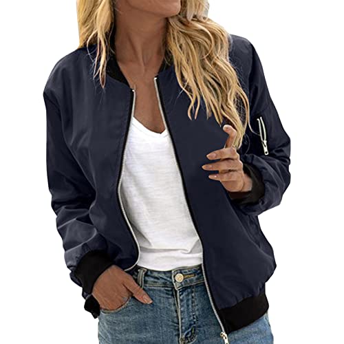 Bomberjacke Damen Beige, Leichte Sommerjacke Damen, Pilotenjacke Langarm Zipper Fliegerjacke Dünne Kuschelig Damen-Jacken Klassisch Einfarbige Funktionsjacke Beiläufig Eleganter Jacken Mädchen Winter von Eauptffy