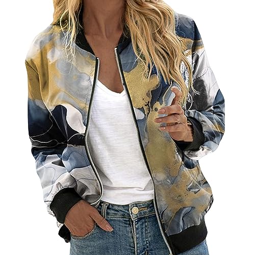 Bomberjacke Damen Beige, Sommerjacke Damen, Pilotenjacke Langärmliges Zip Fliegerjacke Dünne Weich Sommerjacken Stilvolle Bedruckter Sweatjacke Elegant Lässig Trenchcoat Outdoor Teenager Mädchen von Eauptffy