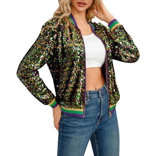 Bomberjacke Damen Blau, Blouson Damen, Pilotenjacke Reissverschluss Langen Ärmeln Fliegerjacke Leichter Dünne Damenblouson Glitzer Stilvolle Sweatjacke Beiläufig Elegant Windjacke Frauen College von Eauptffy