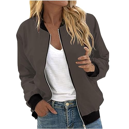 Bomberjacke Damen Blau, Blouson Jacke Damen Grün, Pilotenjacke Reißverschluss Langarm Fliegerjacke Dünn Weich Damenjacken Basic Einfarbige Bikerjacke Eleganter Casual Windjacke Outdoor Frauen von Eauptffy