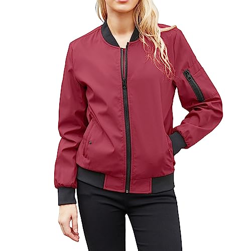 Bomberjacke Damen Blumen, Blouson Damen Sommer, Pilotenjacke Langarm Zipper Fliegerjacke Leichte Dünn Sommerjacke Einfarbiger Basic Bikerjacke Lässige Eleganter Jacket College Teenager Mädchen von Eauptffy