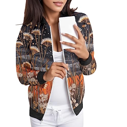 Bomberjacke Damen Blumen, Blouson Damen Weiß, Pilotenjacke Reißverschluss Lange Ärmel Fliegerjacke Kuschelig Dünne Damenjacke Modern Bedruckte Regenjacke Lounge Elegantes Wintermantel Mädchen Outdoor von Eauptffy