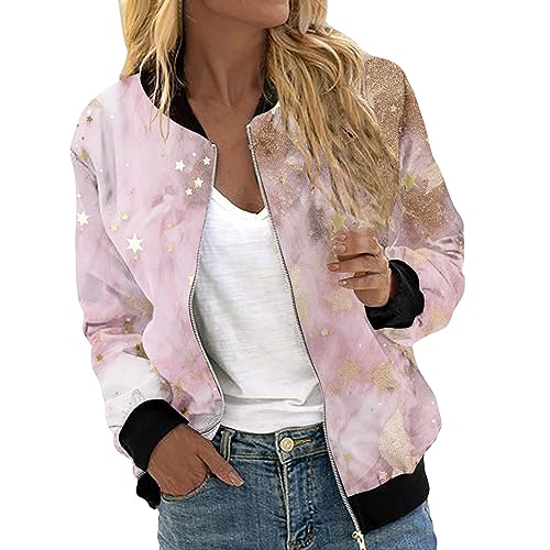 Bomberjacke Damen Blumen, Blouson Jacke Damen, Pilotenjacke Lange Ärmel Zip Fliegerjacke Dünne Komfort Sommerjacken Trend Bedruckt Frühlingsjacke Lounge Elegant Outwear Outdoor Teenager Mädchen von Eauptffy