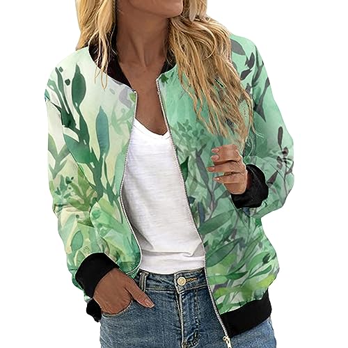 Bomberjacke Damen Blumen, Blouson Jacke Damen Rose, Pilotenjacke Lange Ärmel Zip Up Fliegerjacke Dünn Leicht Damenjacken Druck Trend Regenjacke Schicke Beiläufig Outwear Winter Teenager Mädchen von Eauptffy