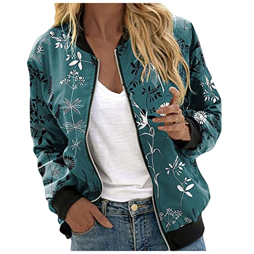 Bomberjacke Damen Bunt, Blouson Damen, Pilotenjacke Langen Ärmeln Reissverschluss Fliegerjacke Dünn Bequemer Sommerjacken Bedrucktes Mode Collegejacke Elegant Lässiges Trenchcoat Outdoor Mädchen von Eauptffy