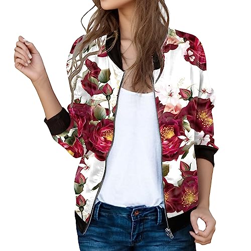 Bomberjacke Damen Bunt, Blouson Jacke Damen Sommer, Pilotenjacke Langen Ärmeln Zip Fliegerjacke Leichter Dünne Sommerjacke Aufdruck Stilvolle Regenjacke Lounge Eleganter Jacket Outdoor Ladies von Eauptffy