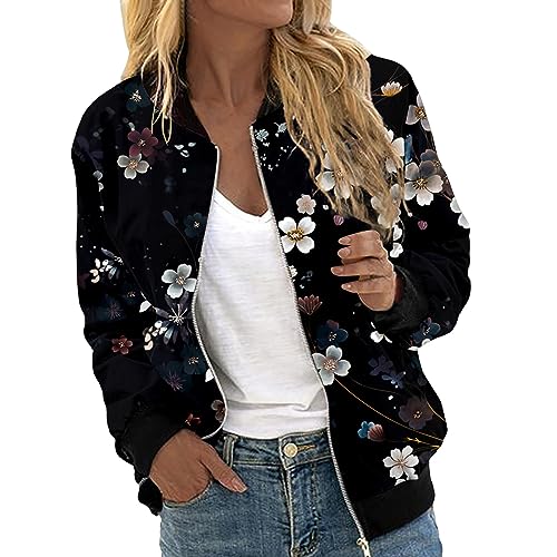 Bomberjacke Damen Bunt, Leichte Sommerjacke Damen, Pilotenjacke Langärmliges Zip Fliegerjacke Dünn Komfort Damen-Jacken Gedruckte Mode Funktionsjacke Beiläufig Eleganter Trenchcoat Frauen Sommer von Eauptffy