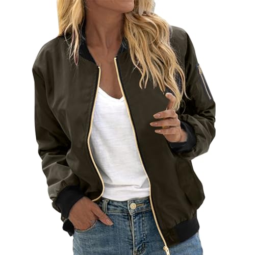 Bomberjacke Damen Bunt, Leichte Sommerjacke Damen, Pilotenjacke Lange Ärmel Zip Fliegerjacke Dünne Kuschelig Sommerjacken Klassisch Einfarbig Regenjacke Eleganter Casual Jacke Teenager Mädchen Sommer von Eauptffy