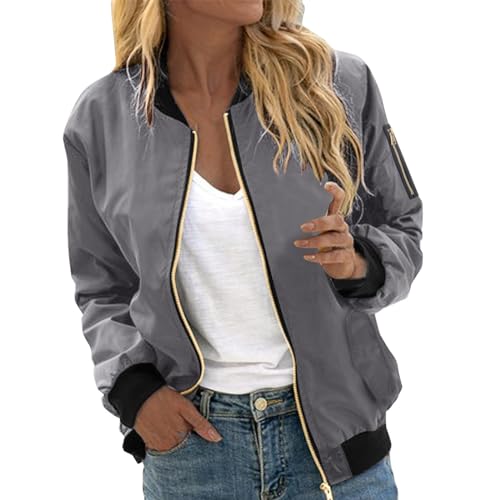 Bomberjacke Damen Bunt, Leichte Sommerjacke Damen, Pilotenjacke Lange Ärmel Zip Fliegerjacke Dünne Kuschelig Sommerjacken Klassisch Einfarbig Regenjacke Eleganter Casual Jacke Teenager Mädchen Sommer von Eauptffy