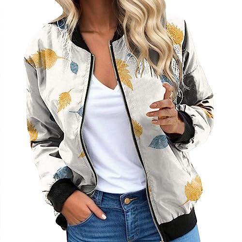 Bomberjacke Damen Grün, Leichte Jacke Damen Sommer, Pilotenjacke Zipper Langärmliges Fliegerjacke Leichte Dünne Damenjacke Aufdruck Trend Frühlingsjacke Elegant Lässige Windbreaker Frauen College von Eauptffy