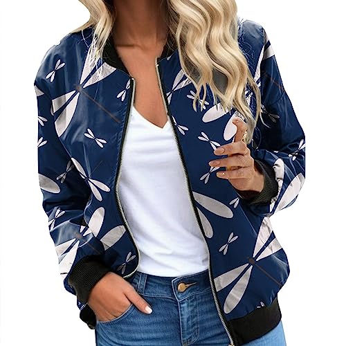 Bomberjacke Damen Schwarz, Leichte Jacke Damen, Pilotenjacke Langarm Reißverschluss Fliegerjacke Dünne Kuschelig Bomber Jacket Modische Drucken Bikerjacke Beiläufig Elegantes Jacket Ladies Outdoor von Eauptffy