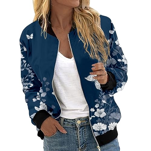 Bomberjacke Damen Sommer, Blouson Damen Schwarz Elegant, Pilotenjacke Zipper Lange Ärmel Fliegerjacke Dünne Weich Damenjacken Bedruckt Mode Funktionsjacke Elegantes Freizeit Jacket Winter Ladies von Eauptffy