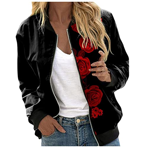 Bomberjacke Weiß, Blouson Damen Blau, Pilotenjacke Zipper Langen Ärmeln Fliegerjacke Bequeme Dünne Bomber Jacket Gedruckte Stilvolle Übergangsjacke Elegante Lounge Mantel Teenager Mädchen 2024 von Eauptffy