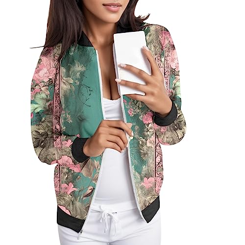 Bomberjacke Weiß, Blouson Jacke Damen Sommer, Pilotenjacke Langen Ärmeln Reissverschluss Fliegerjacke Dünne Bequemer Damenjacke Stilvolle Gedruckt Regenjacke Elegante Lounge Jacket Frauen College von Eauptffy