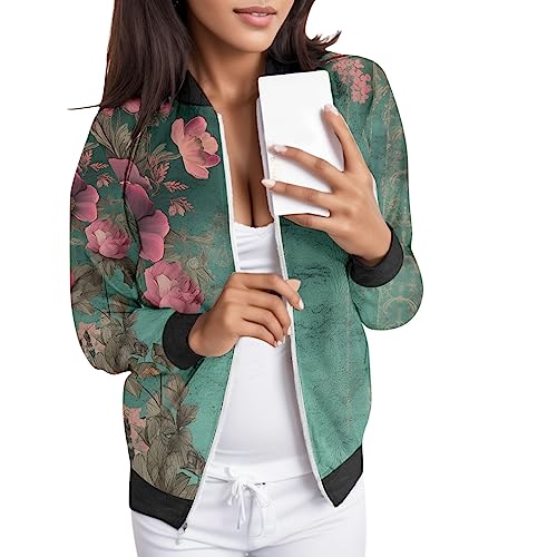 Bomberjacke Weiß, Blouson Jacke Damen Sommer, Pilotenjacke Langen Ärmeln Reissverschluss Fliegerjacke Dünne Bequemer Damenjacke Stilvolle Gedruckt Regenjacke Elegante Lounge Jacket Frauen College von Eauptffy