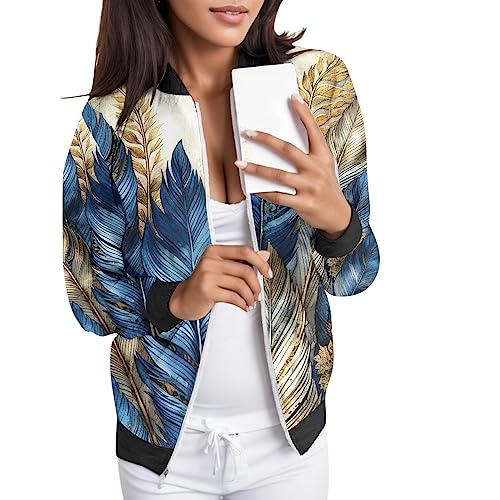 Damen Bomberjacke, Blouson Damen Blumen, Pilotenjacke Langärmliges Reissverschluss Fliegerjacke Dünne Kuschelig Damenblouson Modische Aufdruck Frühlingsjacke Elegant Lässiger Outwear Ladies Sommer von Eauptffy