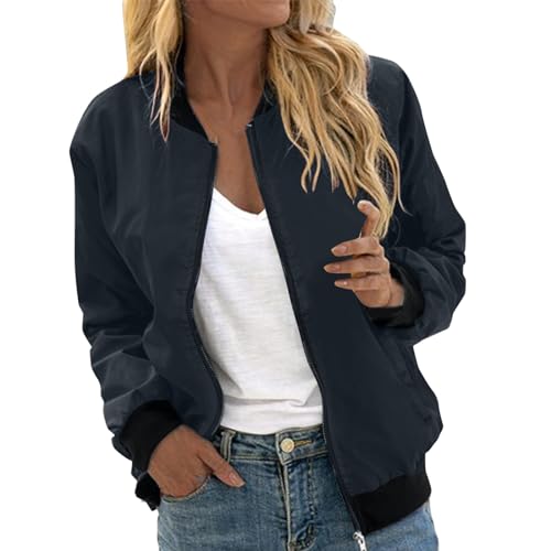 Damen Bomberjacke, Collegejacke für Damen, Pilotenjacke Reißverschluss Langen Ärmeln Fliegerjacke Komfort Dünne Damen-Jacken Basic Einfarbiges Bikerjacke Casual Elegante Wintermantel Winter Mädchen von Eauptffy