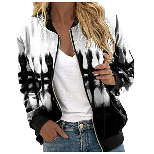 Damen Bomberjacke, Dünne Jacke Damen, Pilotenjacke Reissverschluss Langarm Fliegerjacke Dünne Bequeme Outdoorjacke Modern Bedrucktes Bikerjacke Eleganter Freizeit Mantel 2024 Teenager Mädchen von Eauptffy