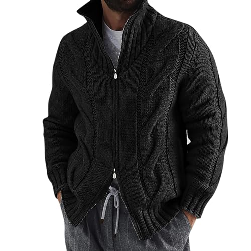 Dicke Strickjacke Herren, Cardigan Herren Lang, Strickcardigan Zip Up Trachtenjacken Dickere Grobstrick Longstrickjacke Warm Hochgeschlossen Winterjacken Einfarbig Schlichter Sweaters Lässige Weiches von Eauptffy