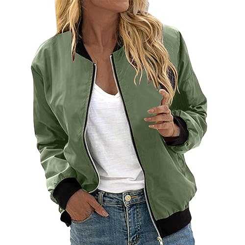 Eauptffy Bomberjacke Damen, Blouson Damen Schwarz Elegant, Pilotenjacke Langärmliges Zip Fliegerjacke Dünn Leicht Sommerjacke Einfarbiges Klassisch Bikerjacke Schicke Casual Mantel Ladies Sommer von Eauptffy