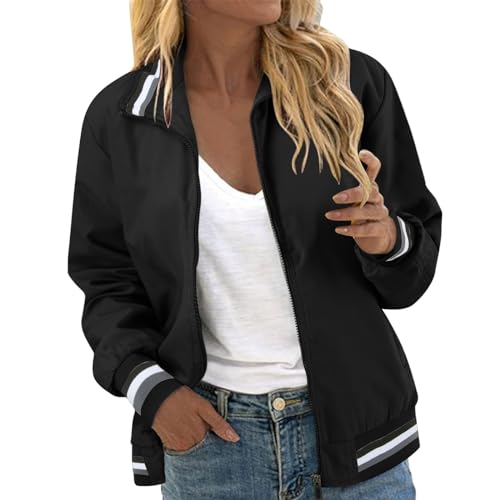 Eauptffy Bomberjacke Damen, Blouson Jacke Damen Rose, Pilotenjacke Zipper Langärmliges Fliegerjacke Dünn Komfort Sommerjacke Basic Einfarbig Übergangsjacke Freizeit Schicke Jacket 2024 Ladies von Eauptffy