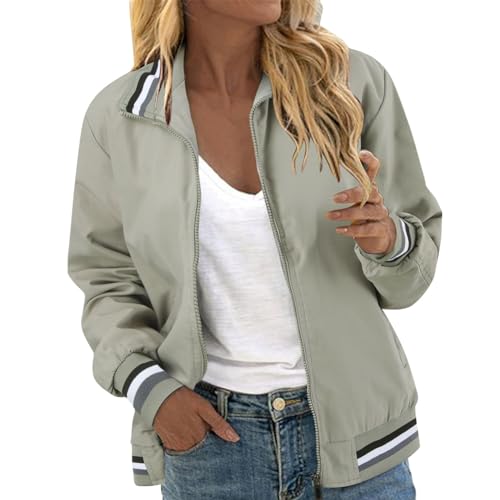 Eauptffy Bomberjacke Damen, Blouson Jacke Damen Rose, Pilotenjacke Zipper Langärmliges Fliegerjacke Dünn Komfort Sommerjacke Basic Einfarbig Übergangsjacke Freizeit Schicke Jacket 2024 Ladies von Eauptffy