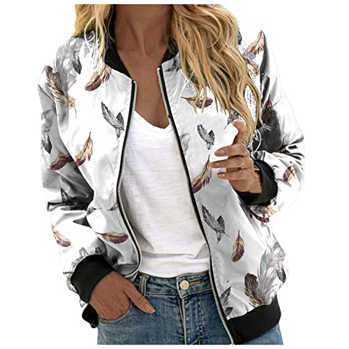 Eauptffy Bomberjacke Damen, Blouson Jacke Schwarz Damen, Pilotenjacke Langarm Reissverschluss Fliegerjacke Dünn Leichte Damen-Jacken Mode Bedrucktes Collegejacke Elegante Lässig Mantel Outdoor Ladies von Eauptffy