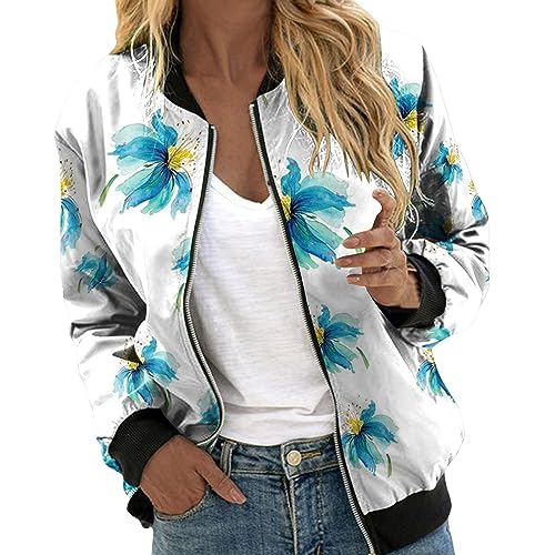 Eauptffy Bomberjacke Damen Beige, Blouson Jacke Damen, Pilotenjacke Zip Lange Ärmel Fliegerjacke Weich Dünne Damenjacken Trend Bedruckter Frühlingsjacke Freizeit Eleganter Trenchcoat Mädchen Sommer von Eauptffy