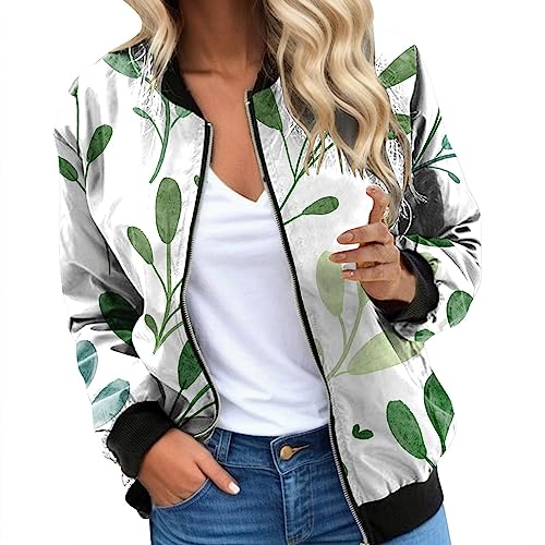 Eauptffy Bomberjacke Damen Beige, Blouson Jacke Damen, Pilotenjacke Zip Up Langarm Fliegerjacke Leichter Dünne Damen-Jacken Druck Modern Bikerjacke Freizeit Elegantes Wintermantel Mädchen 2024 von Eauptffy