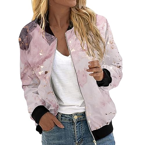 Eauptffy Bomberjacke Damen Blumen, Blouson Damen Sommer, Pilotenjacke Zipper Lange Ärmel Fliegerjacke Dünn Leichter Damenjacke Gedruckte Trend Bikerjacke Lässiges Schicke Jacke Sommer Mädchen von Eauptffy