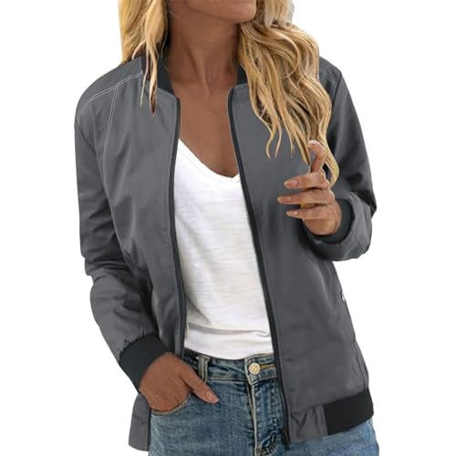 Eauptffy Bomberjacke Damen Blumen, Sommerjacke Damen, Pilotenjacke Langarm Zipper Fliegerjacke Komfort Dünn Freizeitjacke Solid Klassisch Funktionsjacke Elegantes Freizeit Jacken Ladies Outdoor von Eauptffy