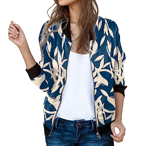 Eauptffy Bomberjacke Damen Bunt, Blouson Damen Sommer, Pilotenjacke Zip Lange Ärmel Fliegerjacke Leichter Dünn Damen-Jacken Modern Gedruckter Übergangsjacke Elegantes Lässiger Windjacke 2024 Ladies von Eauptffy