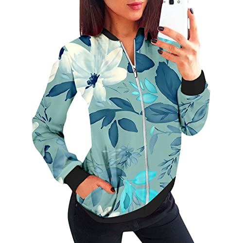 Eauptffy Bomberjacke Damen Bunt, Blouson Jacke Damen Rose, Pilotenjacke Langärmliges Zip Up Fliegerjacke Dünn Bequemer Damenblouson Modische Aufdruck Collegejacke Elegantes Lässig Jacket 2024 Ladies von Eauptffy