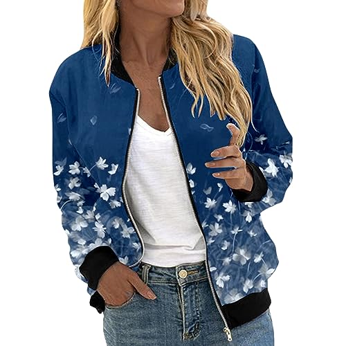 Eauptffy Bomberjacke Damen Grün, Blouson Damen Weiß, Pilotenjacke Zip Up Lange Ärmel Fliegerjacke Dünne Komfort Bomber Jacket Bedruckter Modische Collegejacke Lässiger Elegante Jacket Winter Ladies von Eauptffy