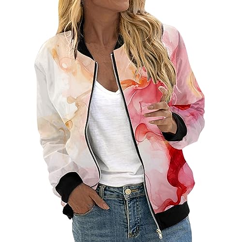 Eauptffy Bomberjacke Damen Schwarz, Blouson Damen Schwarz, Pilotenjacke Zip Up Langärmliges Fliegerjacke Komfort Dünne Bomber Jacket Gedruckt Modern Bikerjacke Elegant Lässig Jacke Sommer Mädchen von Eauptffy