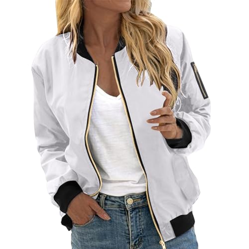 Eauptffy Bomberjacke Damen Schwarz, Blouson Damen Sommer, Pilotenjacke Zip Langarm Fliegerjacke Leichte Dünne Freizeitjacke Basic Einfarbig Bikerjacke Lässiger Elegantes Coat Ladies 2024 von Eauptffy