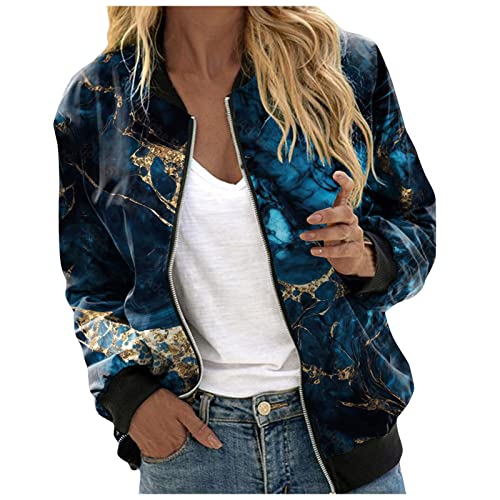 Eauptffy Bomberjacke Damen Sommer, Blouson Damen, Pilotenjacke Zipper Lange Ärmel Fliegerjacke Komfort Dünn Damenblouson Bedruckter Trend Collegejacke Casual Eleganter Jacken Winter Mädchen von Eauptffy