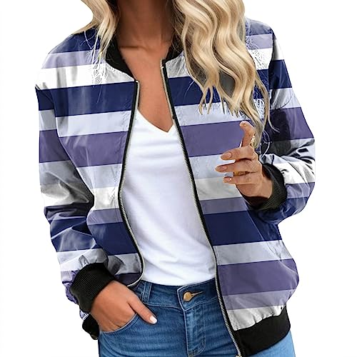 Eauptffy Bomberjacke Damen Sommer, Blouson Jacke Damen, Pilotenjacke Langarm Reissverschluss Fliegerjacke Dünn Leichter Freizeitjacke Farbblock Trend Collegejacke Eleganter Lässig Jacke 2024 Ladies von Eauptffy