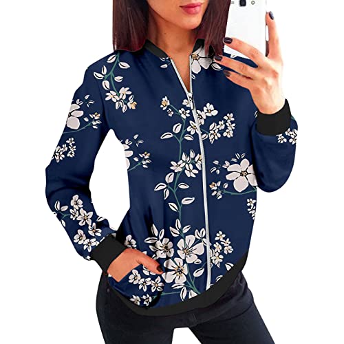 Eauptffy Bomberjacke Damen Sommer, Blouson Jacke Damen Grün, Pilotenjacke Zipper Langarm Fliegerjacke Dünn Kuschelig Damen-Jacken Modische Druck Frühlingsjacke Lässiges Elegantes Jacken 2024 Ladies von Eauptffy