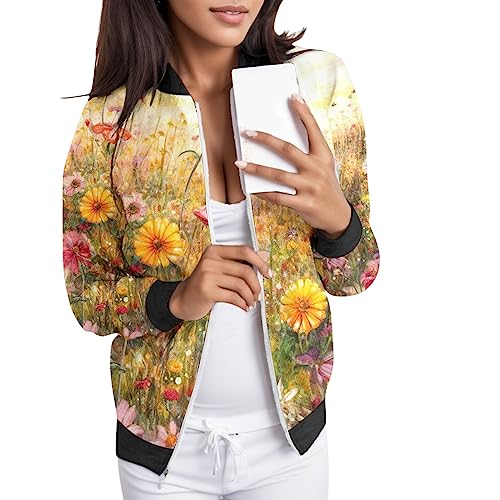 Eauptffy Bomberjacke Damen Winter, Blouson Damen Weiß, Pilotenjacke Zip Up Langarm Fliegerjacke Dünn Weich Bomber Jacket Stilvolle Bedruckter Frühlingsjacke Lässige Elegant Mantel Sommer Frauen von Eauptffy