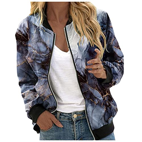 Eauptffy Bomberjacke Damen Winter, Blouson Jacke Damen Gold, Pilotenjacke Lange Ärmel Zip Fliegerjacke Leicht Dünn Outdoorjacke Mode Bedruckte Collegejacke Elegant Lässiger Jacket Sommer Mädchen von Eauptffy