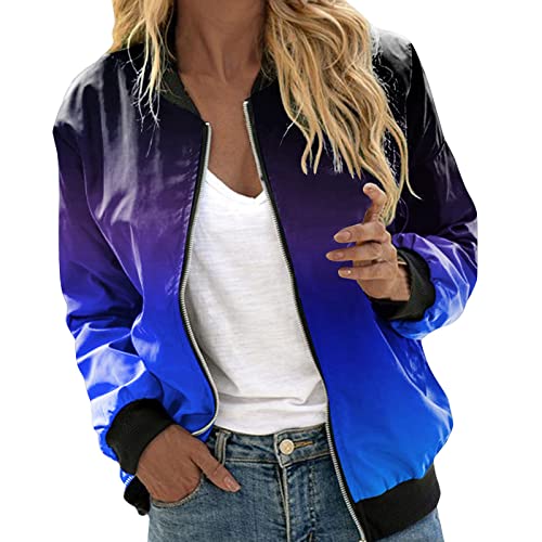 Eauptffy Damen Bomberjacke, Blouson Jacke Damen, Pilotenjacke Zip Lange Ärmel Fliegerjacke Weich Dünne Outdoorjacke Gedruckter Trend Bikerjacke Elegant Lässiger Jacken College Mädchen von Eauptffy