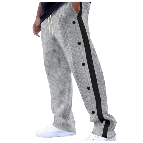 Eauptffy Damen Trainingshose Mit Seitlicher Knopfleiste Hosen Unisex Sweatshose Streifen Sweatpants Gummibund Jogginghose Mit Taschen Yoga Hose Loose Basketball Trainingshose Sportswear Sporthose von Eauptffy