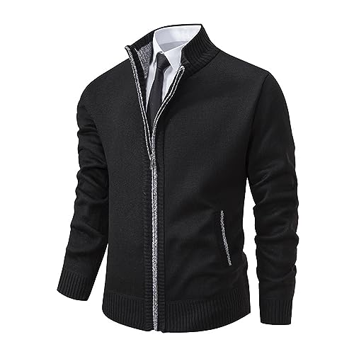 Eauptffy Dicke Strickjacke Herren, Cardigan Herren, Herrenstrickjack Zip Sweatjacke Gestrickt Dickere Strickwaren Warm Stehkragen Hemd Jacke Schlichter Einfarbiger Sweaters Freizeit Weiches von Eauptffy