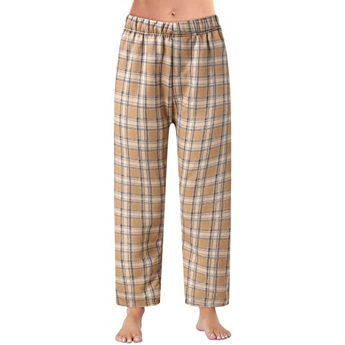 Eauptffy Frauen-beiläufige Karierte Pyjama-Hosen-weiche Hosen-lose Homewear-Nachtwäsche-Hosen Hose Stretch Damen von Eauptffy